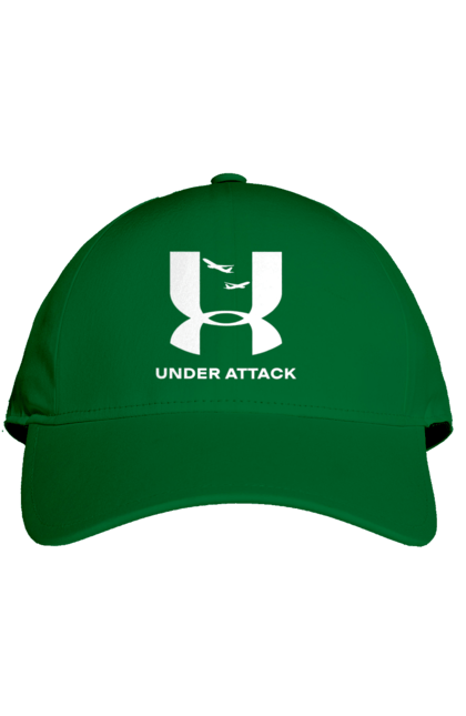 Кепка з принтом "Under Attack white". Андер армор, бренди, гумор, приколи, прикольні, ундер армор. 2070702