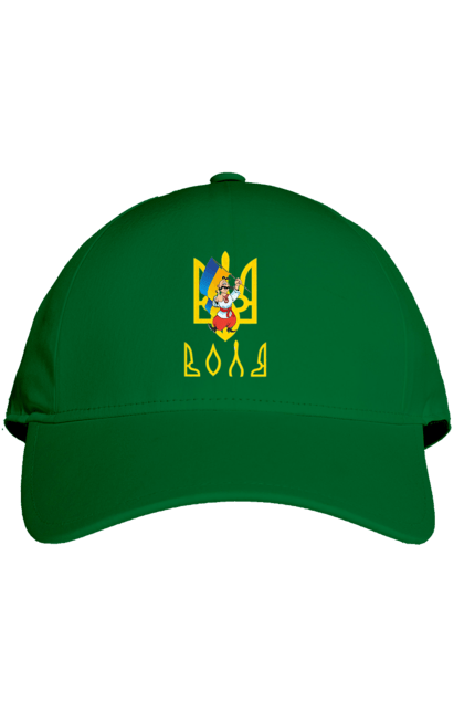 Cap with prints Тризуб Воля Козак з прапором України. Cossack, emblem, flag, flag of ukraine, symbol of ukraine, traditions of ukraine, trident, trident will, ukraine, will. 2070702