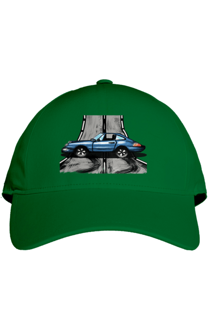Кепка з принтом "Спортивний Автомобіль На Дорозі". Автомобіль, гонки, синій, спортиного, швидкий, швидкісний. 2070702