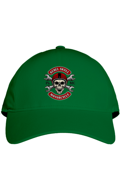 Cap with prints skull motorist. Amateur, helmet, motorcycle, skull. 2070702