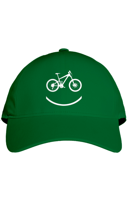 Кепка з принтом "Велосмайл". Велосипед, велоспорт, колесо, крос, любителям велосипеда, педалі, смайл, смайлик, траса. 2070702