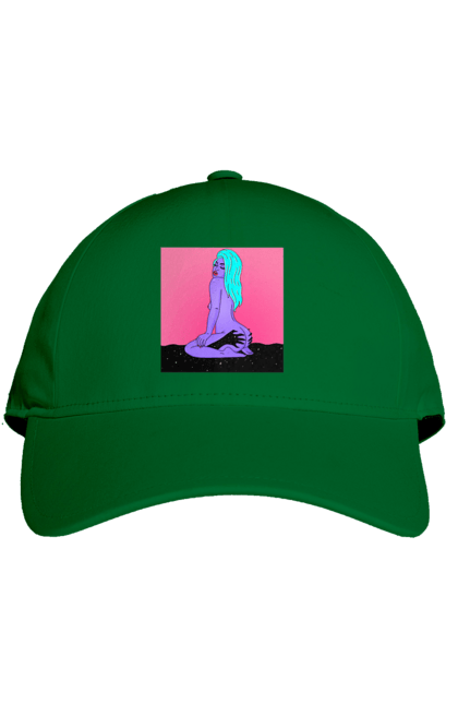 Кепка з принтом "Фіолетова Дівчина В Руках". Дівчина, інопланетянка, сидить. 2070702