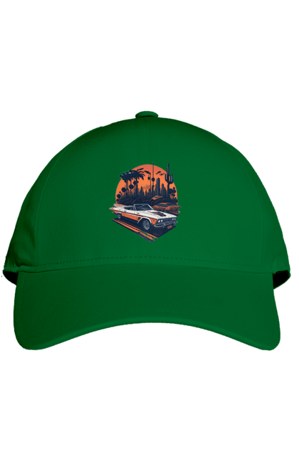 Кепка з принтом "Гарне авто на закаті". Авто, закат, захід сонця, солнце, сонце. 2070702