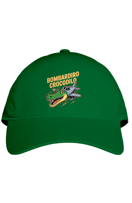 Кепка з принтом "Bombardino Crocodilo". Bombardino, bombardino crocodilo, crocodilo, бомбардиро крокодило, бомбардіно крокоділо, крокодил, крокодил літак, крокодил мем, мем бомбардине крокодило, меми. 2070702