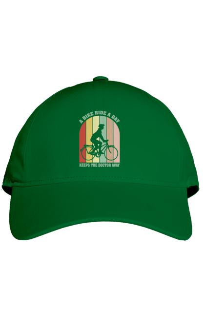 Кепка с принтом Поездка на велосипеде. Велопрогулка, велосипед, здоровый образ жизни, зож, поездка на велосипеде. 2070702