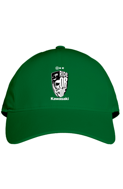 Cap with prints Kawasaki. Brand, kawasaki, motorbike, ride or die, scull, sport. 2070702