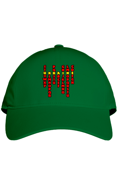 Cap with prints Ukraine. Alphabet, author`s print, inscription, latin, letters, text, ukraine. 2070702
