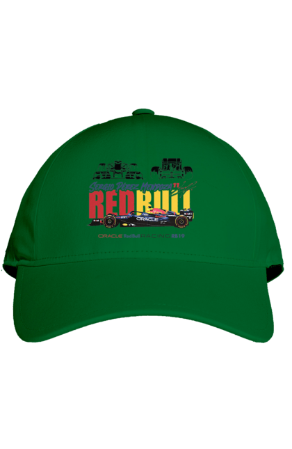 Cap with prints Red Bull Racing RB19. Auto, automobile, bolide, car, formula 1, race, red bull, sport. 2070702