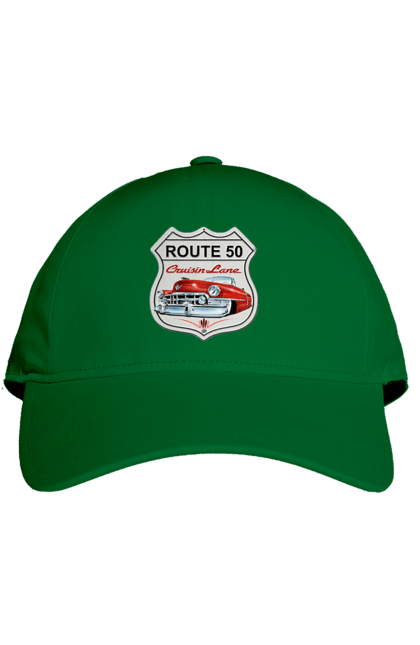 Кепка з принтом "Route 50". Байк, байкер, байкер клуб, брат, брати, брутал, гарячий асфальт, гарячий кінь, гарячий стрижень, дорога 50, дорога 66, дорога 80, дороги америки, дороги україни, жага швидкості, клуб байкерів, мотоцикл, мотоцикліст, справжній чоловік, чувак, швидкість. 2070702