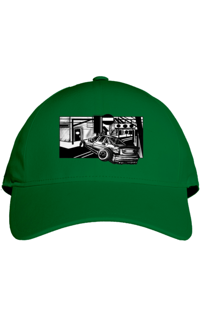 Кепка з принтом "Небезпечний Автомобіль на дорогах вулиць". Автомобіль, гонки, машина, небезпечний, чорно білий, швидкий. 2070702