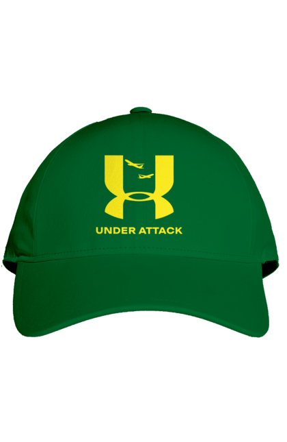 Кепка з принтом "Under Attack yellow". Андер армор, бренди, гумор, приколи, прикольні, ундер армор. 2070702