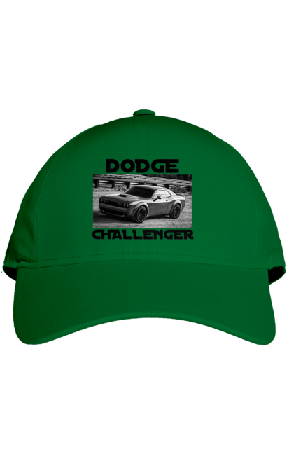 Кепка з принтом "Додж челенджер". Авто, автомобіль, американська легенда, додж челенджер, класичне авто, культовий автомобіль, масл кар, потужний автомобіль. 2070702