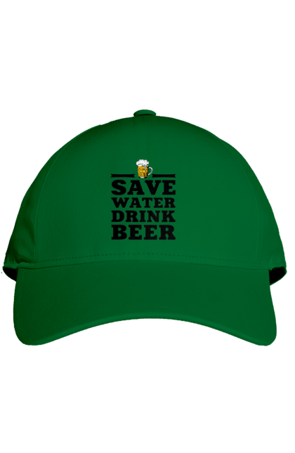 Кепка з принтом "Бережи воду, пий пиво (чорна)". 18+, алкоголь, бар, гумор, любителям писа, меми, пиво, приколи, текст, чоловікам. 2070702