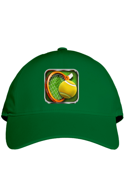 Кепка з принтом "Теніс". Великий теніс, гравці, лондон, м`яч, призовий фонд, ракетка, спонсор, турнір на ґрунті, турнір на траві, турнірна сітка. 2070702