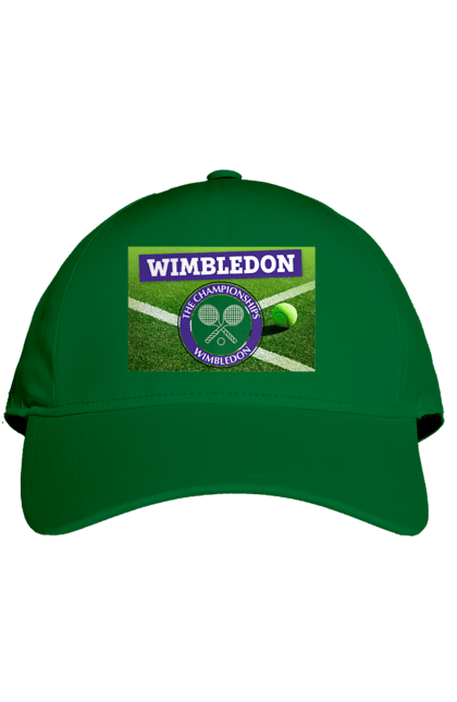 Кепка з принтом "Wimbledon тенісний турнір". Великий теніс, велокобритання, гравці, лондон, м`яч, призовий фонд, ракетка, спонсор, турнір на траві, турнірна сітка. futbolka.stylus.ua
