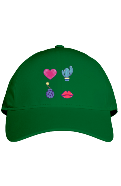 Кепка з принтом "Серце, Кактус, Бомба, Губи". Бомба, губи, кактус, серце. 2070702