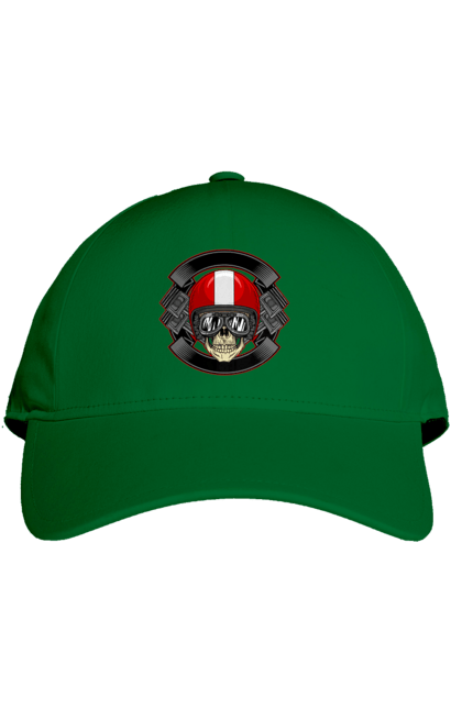 Cap with prints skull motorcyclist. Helmet, motorcyclist \, skull. 2070702