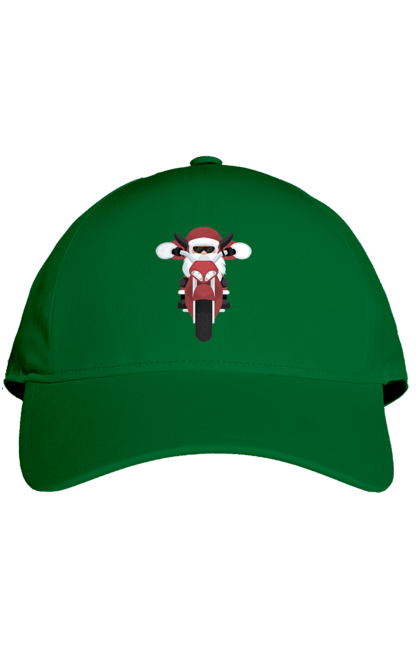 Кепка з принтом "Санта на мотоциклі". Мотоцикл, новий рік, різдво, санта. 2070702