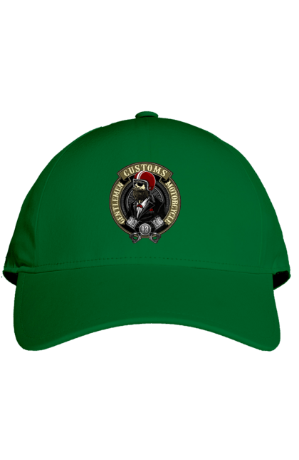 Cap with prints Gentlemen motorcycle. Gentleman, helmet, motorcycle, skull. 2070702