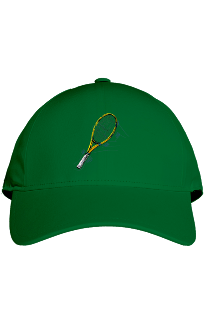 Кепка з принтом "Ракетка Великий теніс". Великий теніс, гравці, грунт, м`яч, призовий фонд, ракетка, спонсор, турнір на ґрунті, турнірна сітка. 2070702