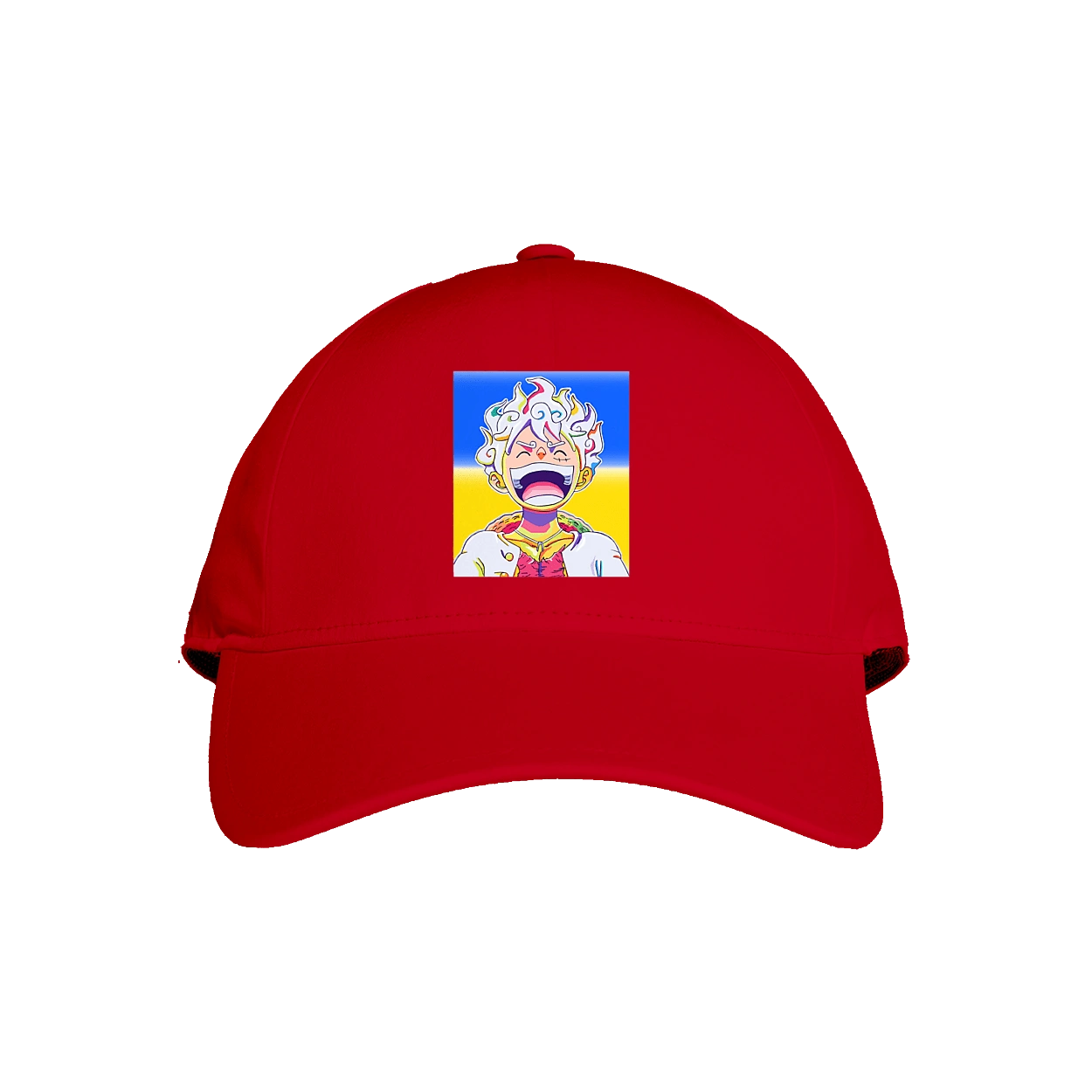 Монкі д Луффі сміється на жовто блактному фоні