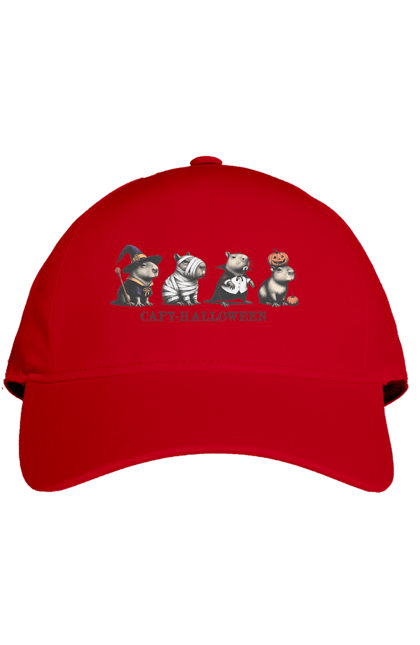 Cap with prints Capybara Halloween. Animal, capybara, halloween, holiday, pumpkin, rodent. 2070702