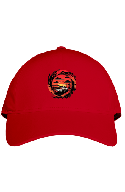 Кепка з принтом "Феррарі на заході сонця". Авто, автомобіль, машини, феррарі. 2070702