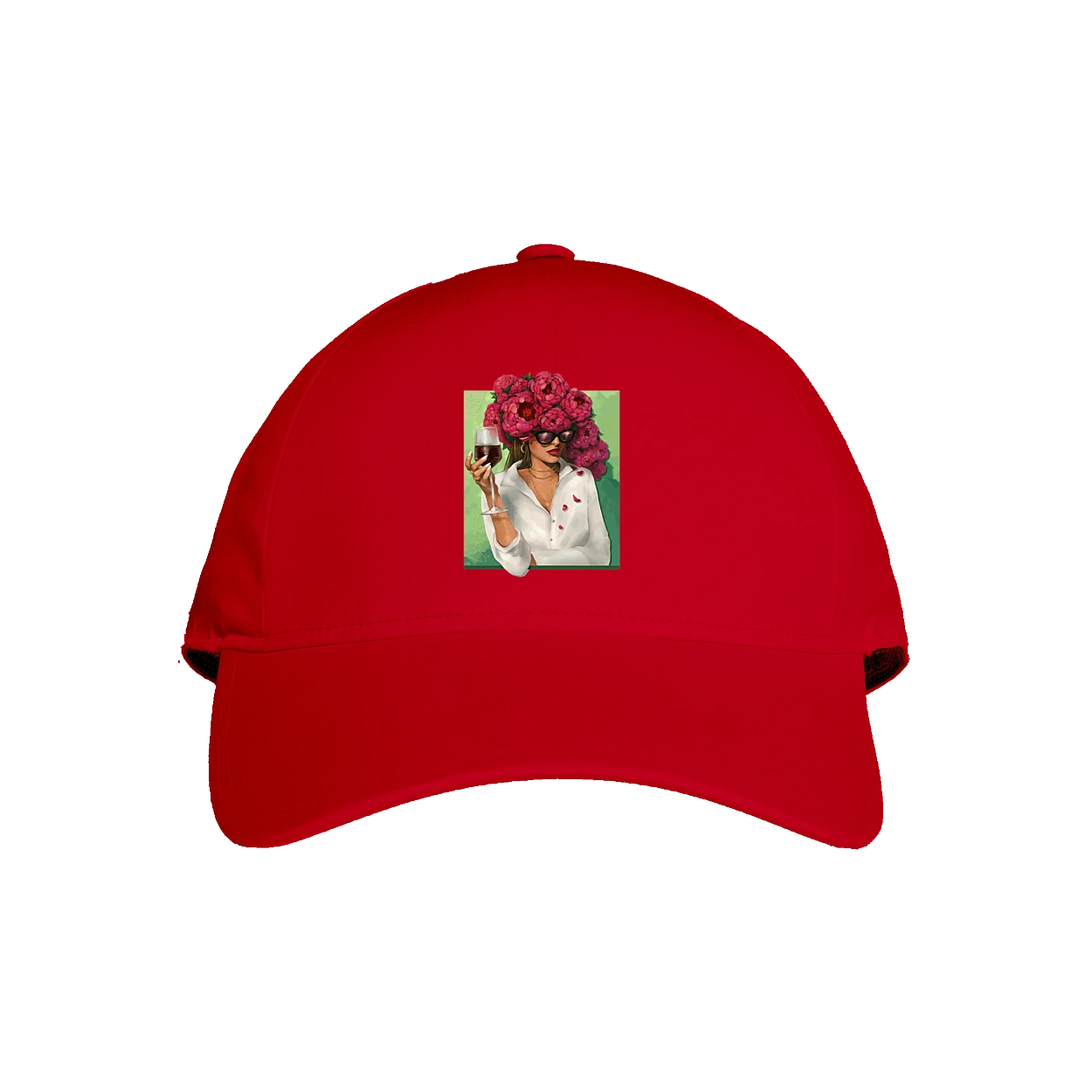 Girl with peonies and a glass