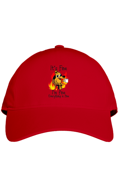 Cap with prints Everything Is Fine. Cute, dog, everything is fine, funny, happy, humor, humorous, mental health, okay, sarcasm. 2070702