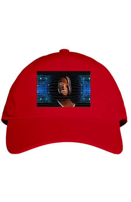 Кепка з принтом "Штучний Розум". Айті, айтішник, гик, жінка, знання, інженер, інтелект, кібер, кібернетика, кіборг, код, комп, комп`ютерник, кристал, машинне навчання, мікросхема, мозок, портрет, програміст, професіонал, професія, розробник, розум, світиться, світло, хакер, чіп, штучний інтелект, штучний розум. 2070702