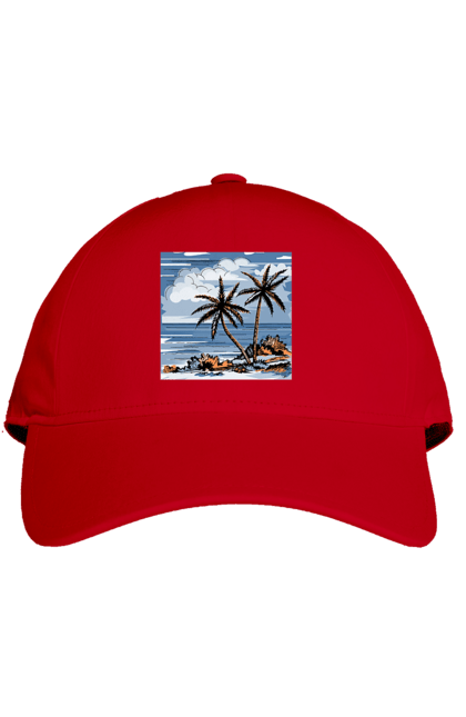 Кепка з принтом "Пальми І Небо". Море, небо, пальми, хмари. 2070702