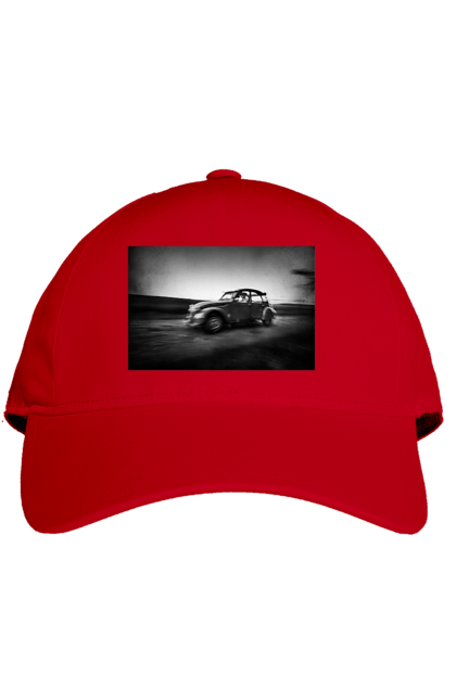 Кепка з принтом "Ретро машина чб". Авто, ретро, ретро машина, чорно біла машина. 2070702