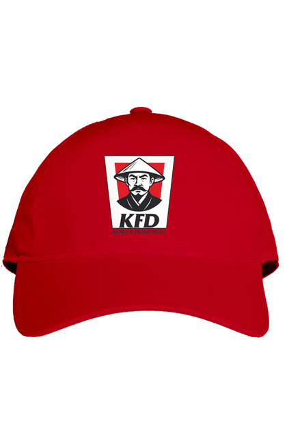Кепка з принтом "Korea Fried Dog". Бренди, гумор, жартівливі, кфц, літні, прикольні, смішні, фаст-фуд. 2070702