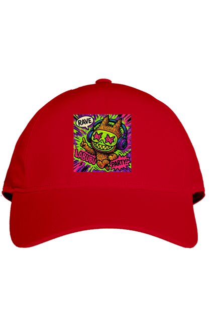 Кепка з принтом "Лабубу". Вечірка, вуличне мистецтво, графіті, зоряніочі, коміксстиль, лабубу, навушники, неон, попарт, рейв. 2070702