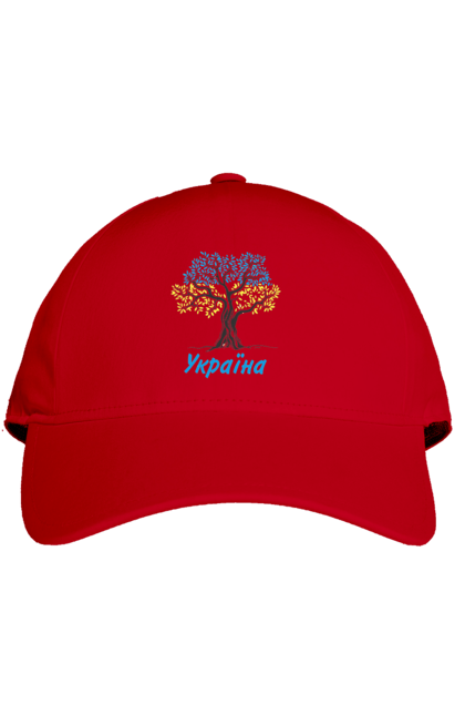 Cap with prints Blue yellow tree Ukraine. Blue yellow tree, symbol of ukraine, ukraine, ukrainian symbols, ukrainian tree. 2070702