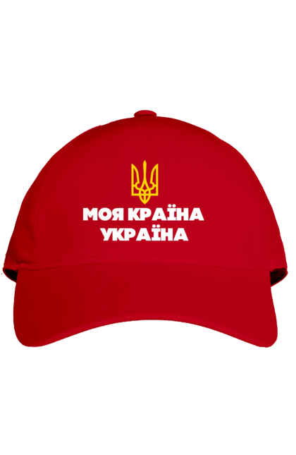 Кепка з принтом "Моя країна  Україна". Батьківщина, герб україни, моя країна, патріот, символіка україни, тризуб україни, україна. 2070702