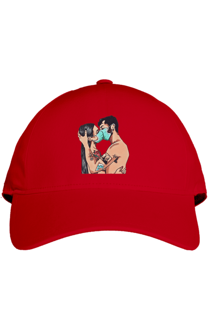Cap with prints Coronavirus Love. Coronavirus, kiss, love, mask, quarantine. 2070702