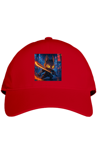 Кепка з принтом "Лабубу". Аніместиль, дія, катана, кіберніндзя, кіберпанк, лабубу, меч, неонове місто, очі` що світяться. 2070702