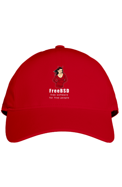 Кепка з принтом "Freebsd Для Вільних". Bsd, freebsd, unix, адміністратор, айті, айтішник, безкоштовна, безкоштовно, бестія, білий, вільна, демон, демонесса, доступність, незалежність, операційна система, ос, програміст, програмне забезпечення, свобода, сисадмін, система, системний адміністратор, софт, текст, червоний. 2070702