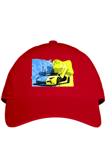 Кепка з принтом "Український ламборгіні". Жовто блакитний, ламборгіні, машина, прапор, спорткар, україна. 2070702