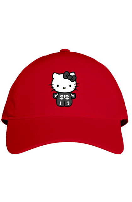 Кепка с принтом Хелло Китти Хэллоуин. Halloween, hello kitty, zombie, бренд, зомби, котенок, персонаж, скелет, хелло китти, хэллоуин. 2070702