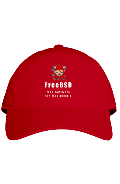 Кепка з принтом "Freebsd Для Вільних". Bsd, freebsd, unix, адміністратор, айті, айтішник, безкоштовна, безкоштовно, бестія, білий, вільна, демон, демонесса, доступність, незалежність, операційна система, ос, програміст, програмне забезпечення, свобода, сисадмін, система, системний адміністратор, софт, текст, червоний. 2070702