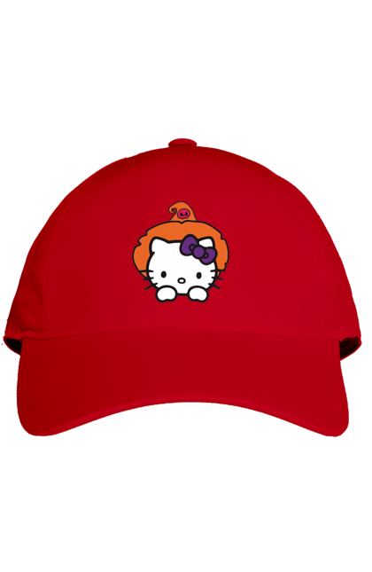 Кепка с принтом Хелло Китти Хэллоуин. Halloween, hello kitty, witch, бренд, ведьма, кот, котенок, персонаж, хелло китти, хэллоуин. 2070702