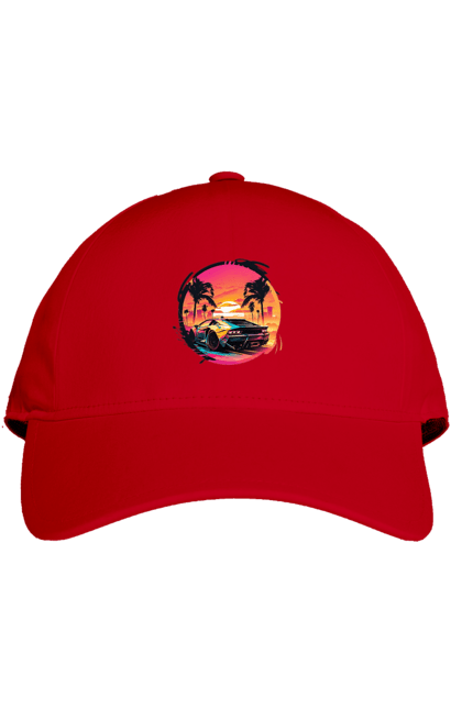 Кепка з принтом "Ламборджині Ретровейв". Авто, автомобиль, ламба, ламборджині, машина, машини, ретровейв. 2070702