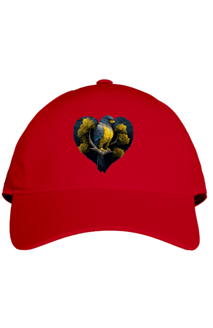 Cap with prints Blue and yellow falcon. Falcon, flag of ukraine, heart, symbol of ukraine, tree, ukraine. 2070702