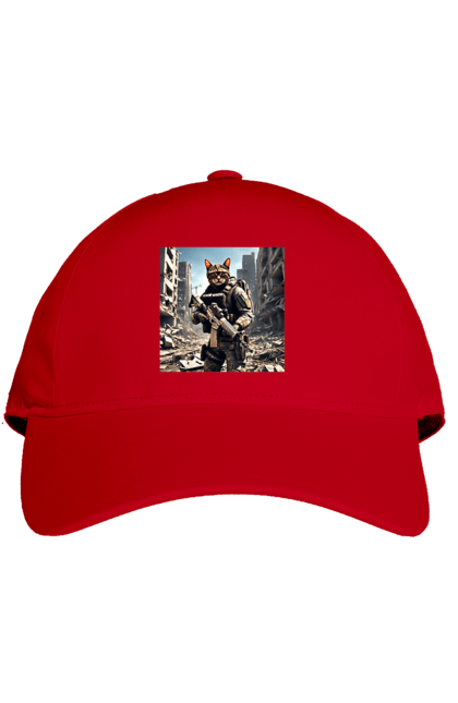 Кепка з принтом "Кіт десантник". Бронежилет, війна, військовий, гвинтівка, захисник, камуфляж, кіт, рушниця. 2070702