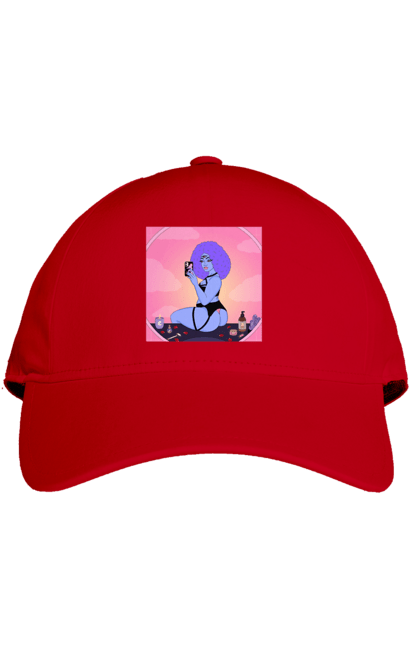 Кепка з принтом "Фіолетова Дівчина Фото У Дзеркалі". Білизна, дзеркало, фото. 2070702