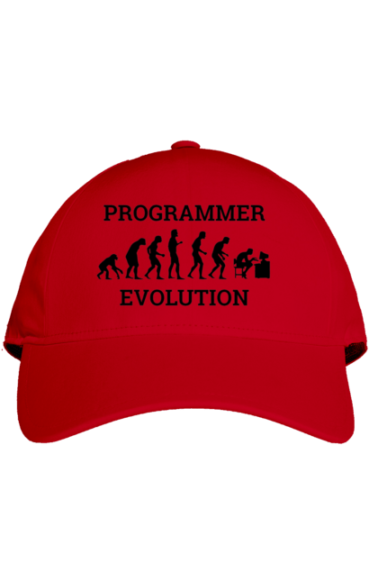 Кепка з принтом "Еволюція програміста". Angular, c, css, html, it, javascript, jquery, php, python, react, svelt, vue, айтишник, айті, гумор, код, кодувати, прогер, програміст, програмісти, ти ж, ти ж програміст, тиж програміст. 2070702