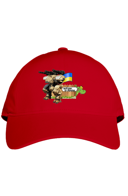 Кепка з принтом "Вас вітає україна". Бойова машина, крокодил, кулемети, прапор, робот, символіка, україна. 2070702