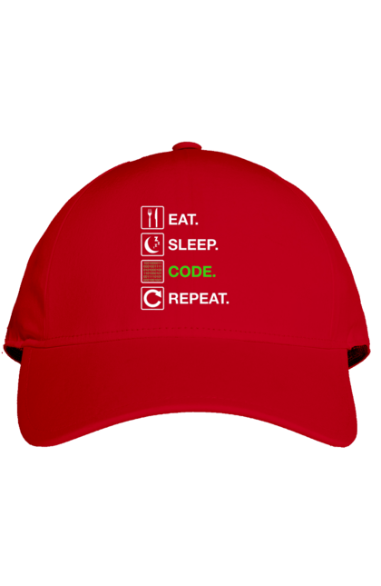 Cap with prints Eat Sleep Code Repeat. Code, code repeat, developer, eat sleep, it specialist, java, javascript, php, programmer, python. 2070702